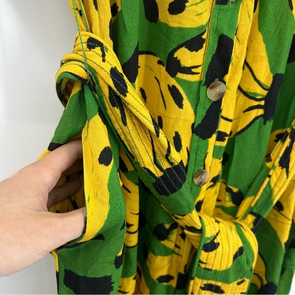 Farm Rio Bossa Banana Green Yellow Relaxed Belted Jumpsuit Size XS - Picture 5 of 9